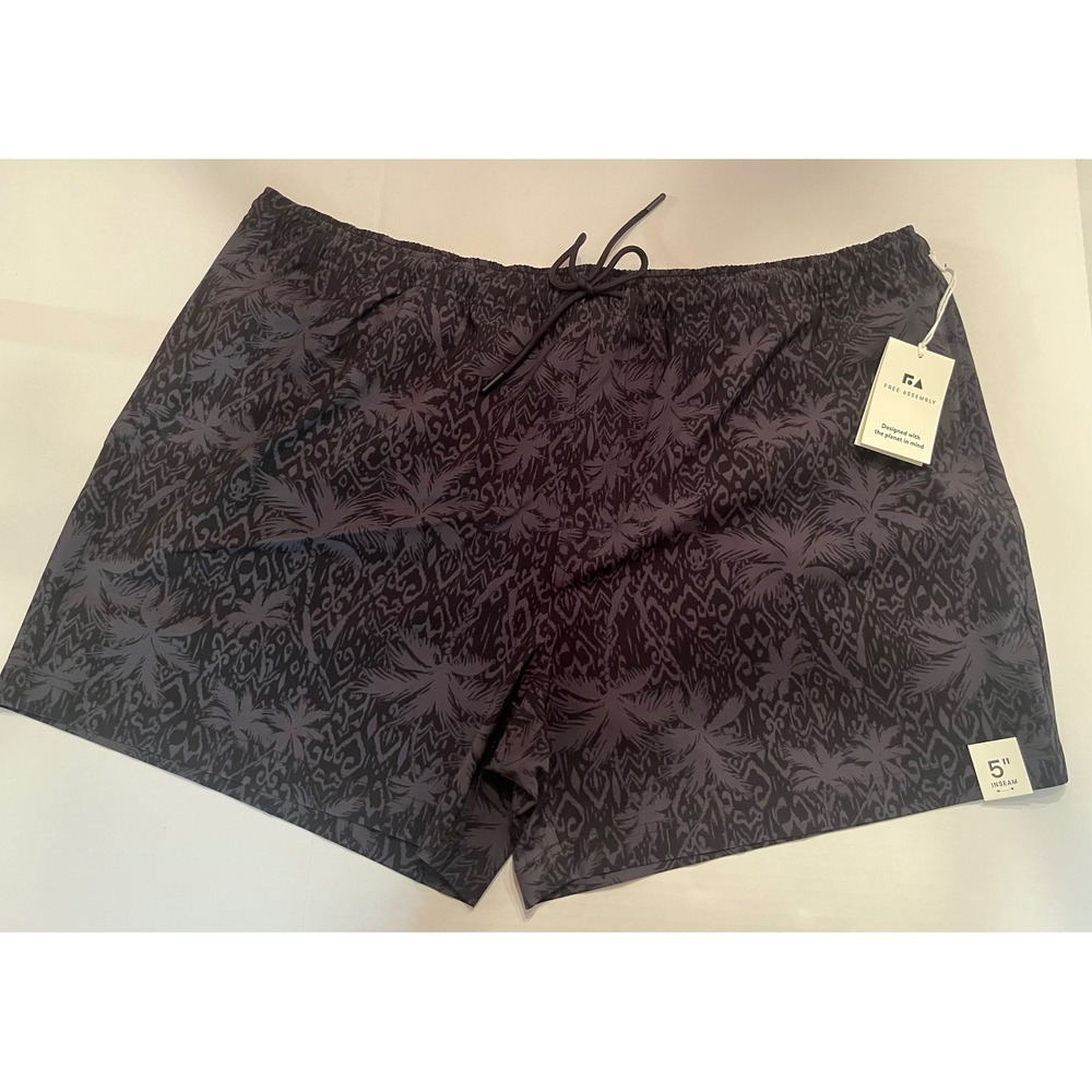 Free Assembly Twill Black Palm Swim Shorts Size XXL Inseam 5"
